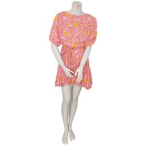 Aakaa NWT Pink Floral Spring/‎ Summer Dress. Extra Twirly! Braided Belt Small